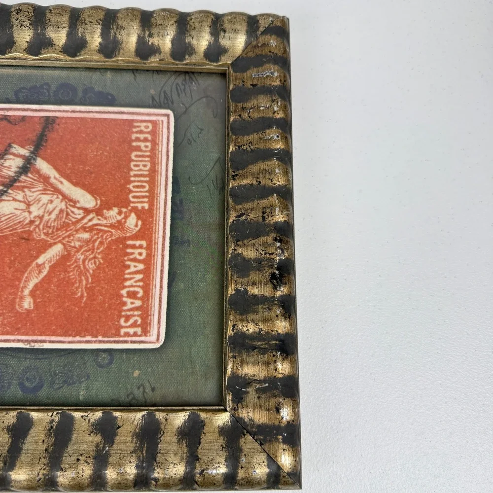 Vintage Tiger Stamp Collage Framed Art Safari Global World Travel Wall‎ Decor